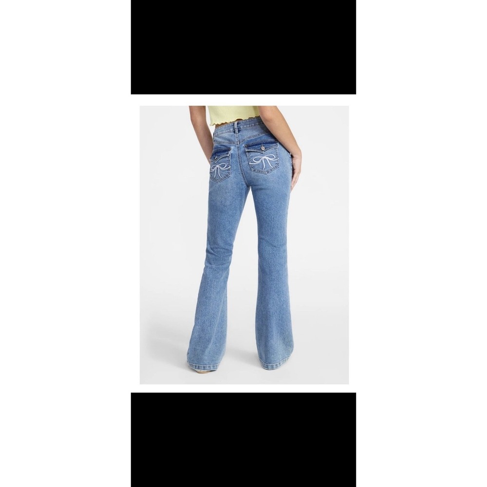 No Boundaries Women's Denim Blue Bootcut Jeans with Bow Detail Sz 14 NWT